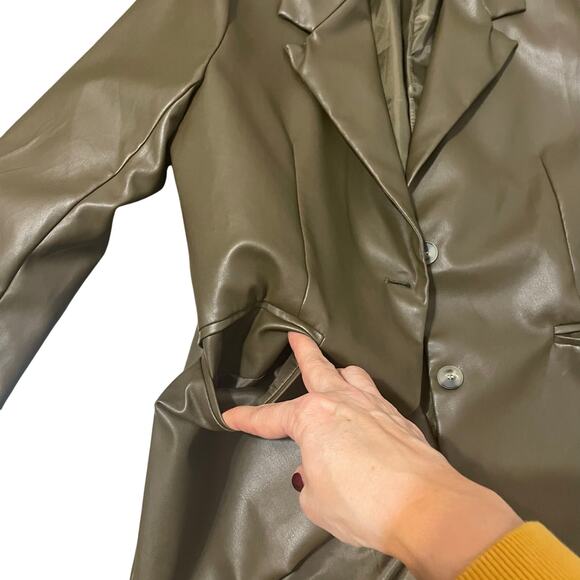 Paper Crane Green Blazer Vegan / Faux Leather Jacket Edgy Sleek Women's sz Large - Picture 11 of 16